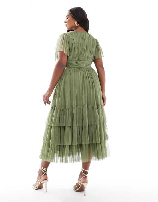 Lace & Beads Plus Bridesmaid Madison midi dress in soft olive green | ASOS