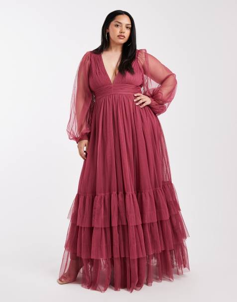 Lace & Beads Plus Bridesmaid Madison long sleeve maxi dress in orchid