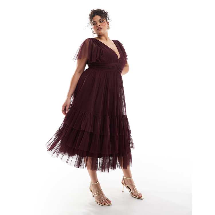 Plum lace midi dress hotsell