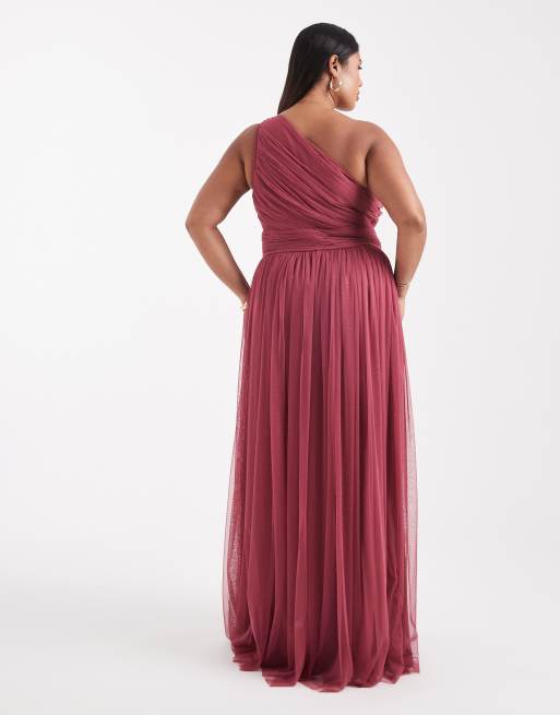 Lace & Beads Plus Bridesmaid one-shoulder tulle maxi dress in orchid, 2 of 4