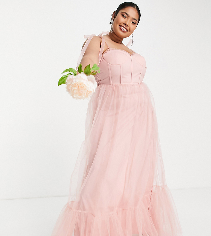 Lace & Beads Plus Bridesmaid Phoenix corset tulle dress in pink