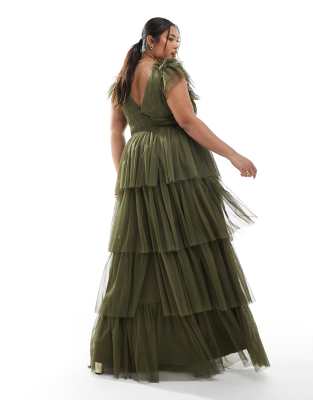 Lace & Beads Plus Bridesmaid Ruffle Tiered Tulle Maxi Dress