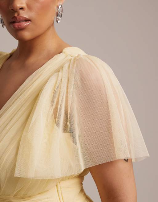 Lace & Beads Plus - Brudepiger - Madison - Citrongul maxikjole med flagreærmer, 4 af 5