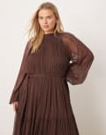 [Lace & Beads Plus] Lace & Beads Plus chiffon balloon sleeve maxi dress in chocolate-Brown 18 Chocolate Brown