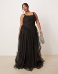 [Lace & Beads Plus] Lace & Beads Plus corset drop waist tulle mini dress in black 28 Black