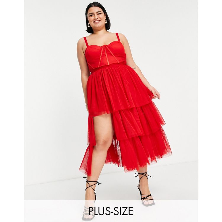Plus Size Red Thong Female Boxer Strapless Satin Dress Square
