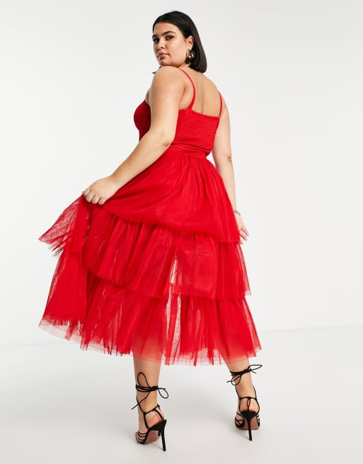 Red tulle deals midi dress