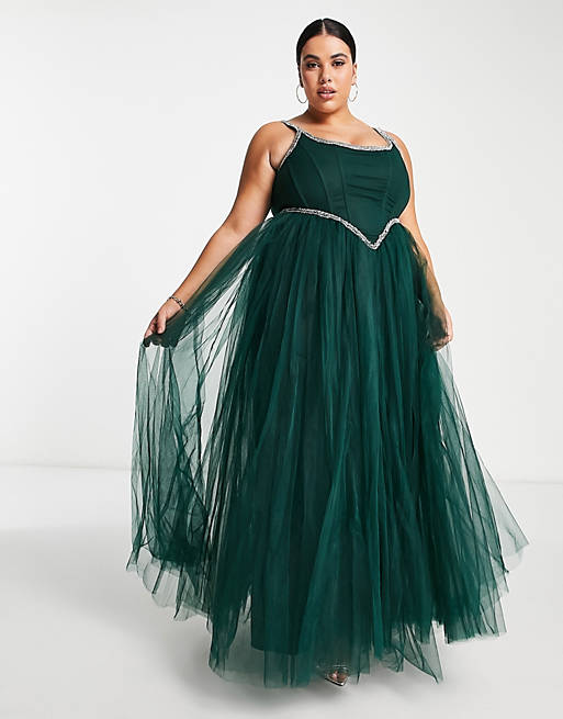 missil suspendere Hummingbird Lace & Beads Plus Exclusive corset embellished maxi dress in emerald green  | ASOS
