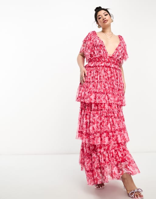 Ruffle Flutter Lace Maxi Dress