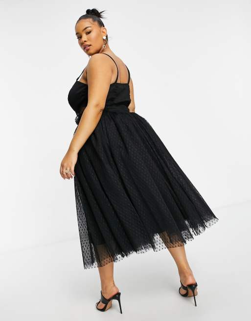 Black dobby shop mesh midi dress