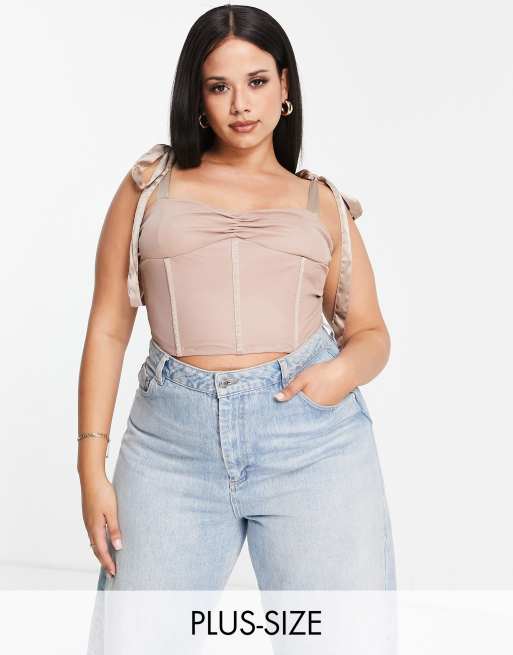Lace & Beads Plus - Exclusivité - Top corset d'ensemble avec bretelles nouées - Vison