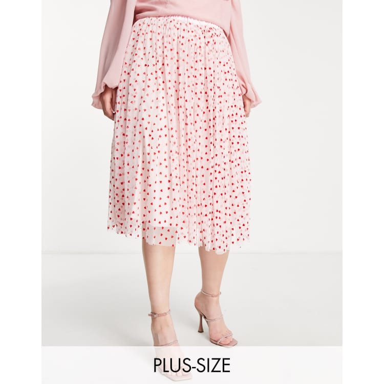 Lace Beads Plus Exklusiver Midirock aus Tull mit kleinem Herzmuster in Blush ASOS