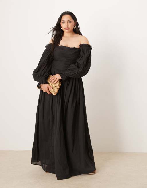 Lace & Beads Plus - Maxi-jurk met blote schouder in zwart, 2 van 4