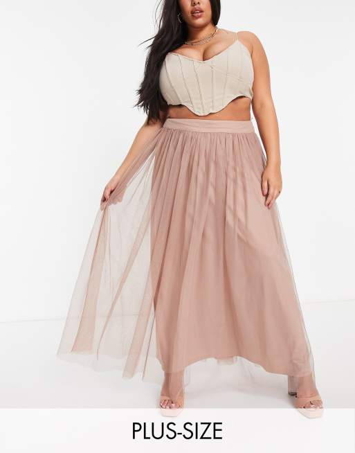 Lace & Beads Plus - Maxinederdel i minkfarvet tyl - Kun hos ASOS
