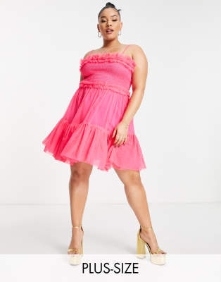 Lace & Beads Plus Lace & Beads plus mini cami a line dress in hot pink