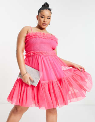 Lace \u0026 Beads Plus Mini Cami A Line Dress in Hot Pink - ASOS Outlet