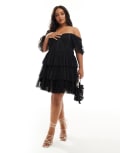 [Lace & Beads Plus] Lace & Beads Plus off shoulder corset tulle mini dress in black 24 Black