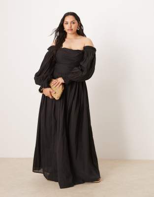 Lace & Beads Plus Off-shoulder Cotton Maxi Dress