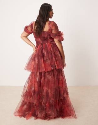 Lace & Beads Plus Off Shoulder Tulle Maxi Dress