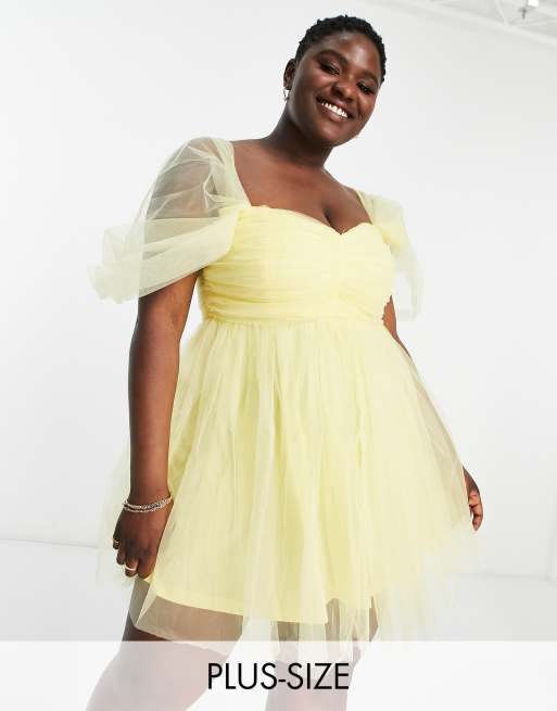 Lace & Beads Plus - Robe babydoll courte en tulle - Jaune