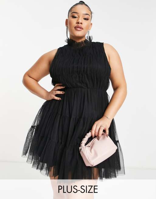 Lace & Beads Plus - Robe trapèze courte en tulle - Noir 