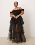 [Lace & Beads Plus] Lace & Beads Plus rosette corset maxi dress in black 28 Black