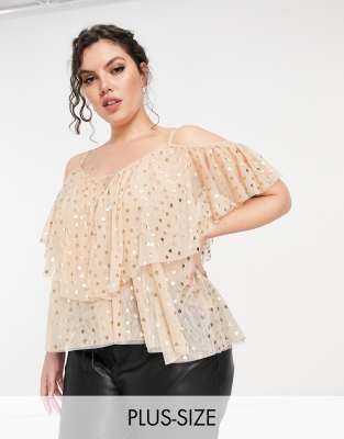 cold shoulder metallic top