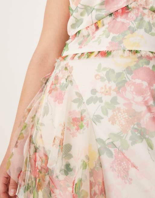 Lace & Beads Plus ruffle midaxi tulle dress in bright floral
