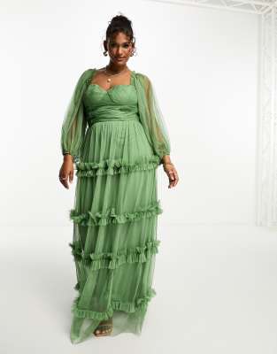 Lace & Beads Plus Exclusive corset embellished maxi dress in emerald green