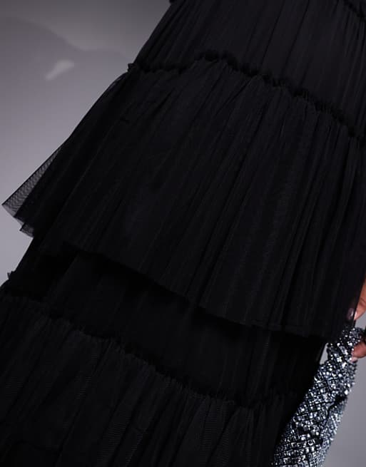 Lace & Beads Plus sheer sleeve tiered tulle maxi dress in Lace & Beads Plus sheer sleeve tiered tulle maxi dress in