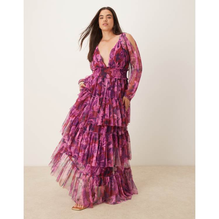 chinese dress ladies Paloma Printed Fuchsia Maxi Dress