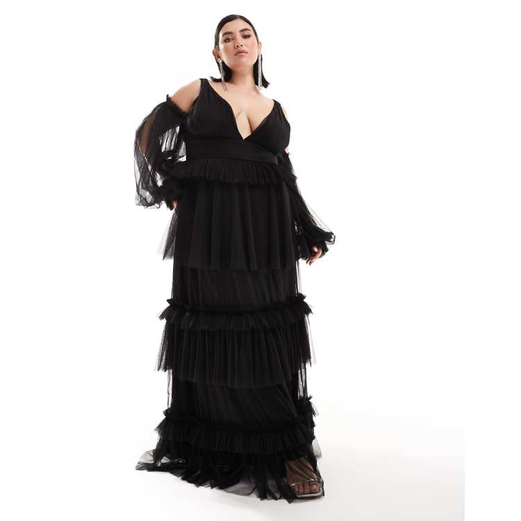 ワンピース BLACK TULLE WAVE TIERED DRESS BLACK TULLE WAVE TIERED DRESS