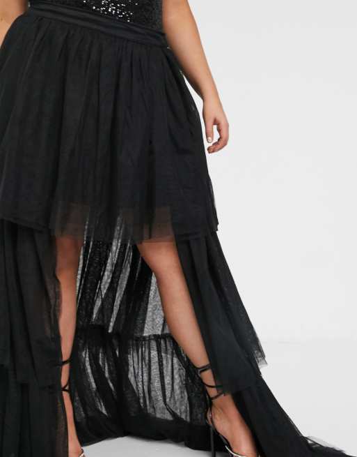 Plus size black 2024 high low maxi skirt