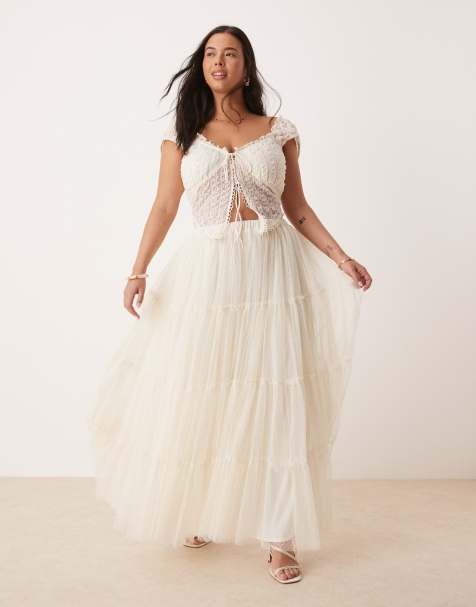 Lace & Beads Plus tiered ruffle maxi skirt in ivory - view 1