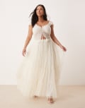 [Lace & Beads Plus] Lace & Beads Plus tiered ruffle maxi skirt in ivory-White 24 Ivory