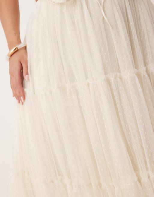 Lace & Beads Plus tiered ruffle maxi skirt in ivory | ASOS