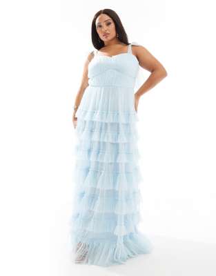 Lace & Beads Plus Lace & Beads Plus tiered ruffle midaxi dress in sky blue