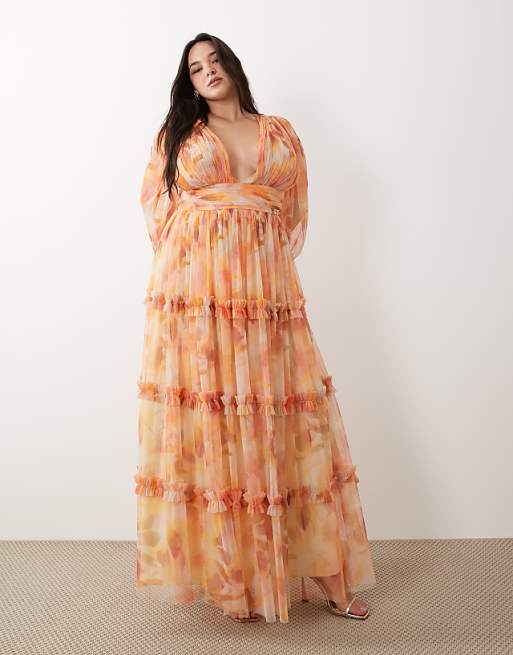 orange long sleeve maxi dress Floral Chiffon V-Neck %0D%0A*%20Pay%20special%20attention%20on%20measurements%20to%20ensure%20proper%20fit Long Sleeve Sparkly Maxi Dress