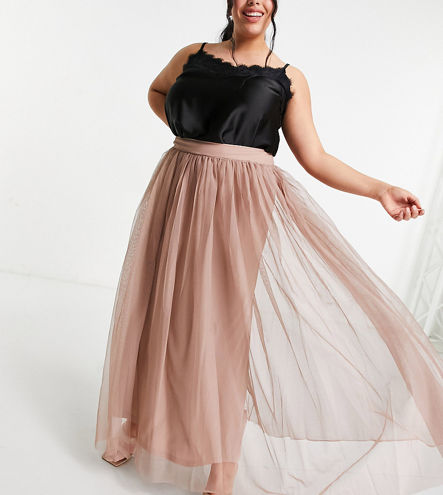 Lace & Beads Plus tulle maxi skirt in mink-Pink