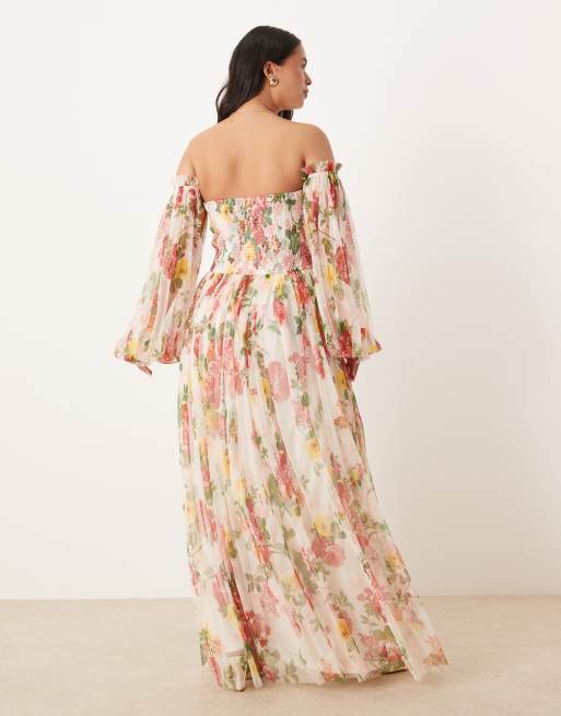 Lace & Beads Plus tulle ruffle maxi dress in bright floral | ASOS