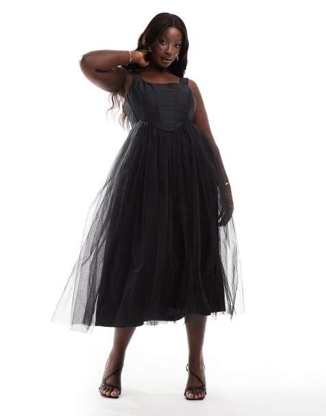 Lace & Beads Plus - Vestito lungo a corsetto nero con fondo sceso - view 1