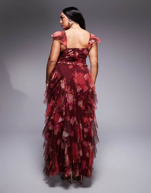 Abito lungo con rose rosse sales