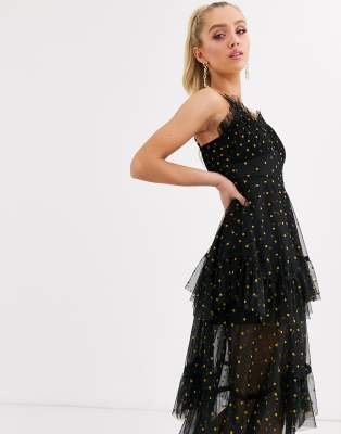 black lace polka dot dress