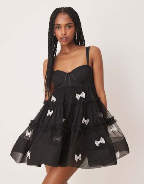 Lace & Beads - Robe courte avec empiècements en tulle - Noir - view 1