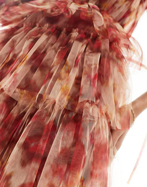 Lace & Beads - Robe courte en tulle à imprimé roses et manches transparentes, 2 de 4