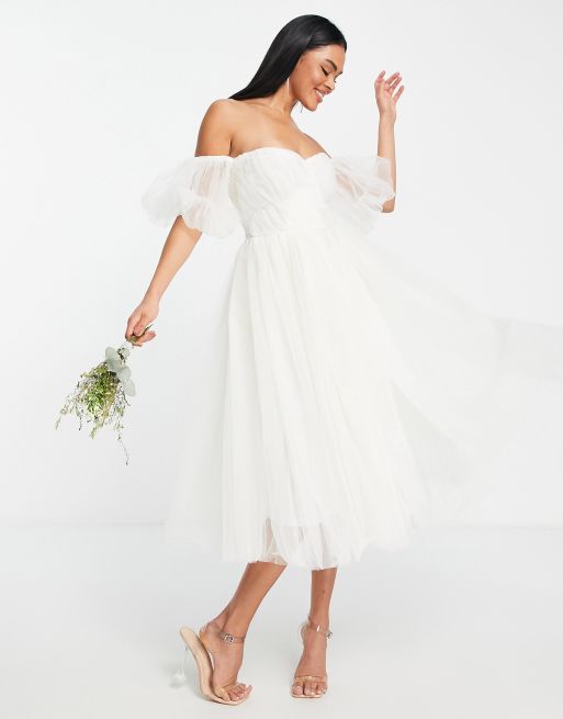 Lace & Beads - Robe de mariée mi-longue à manches bouffantes et épaules dénudées - Ivoire, 2 de 4