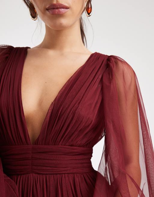 Lace & Beads - Robe longue de demoiselle d'honneur à manches longues - Bordeaux, 4 de 4
