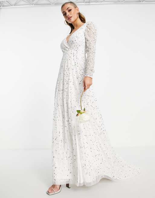 Lace & Beads - Robe longue de mariée à ornements avec traîne - Ivoire, 4 de 4