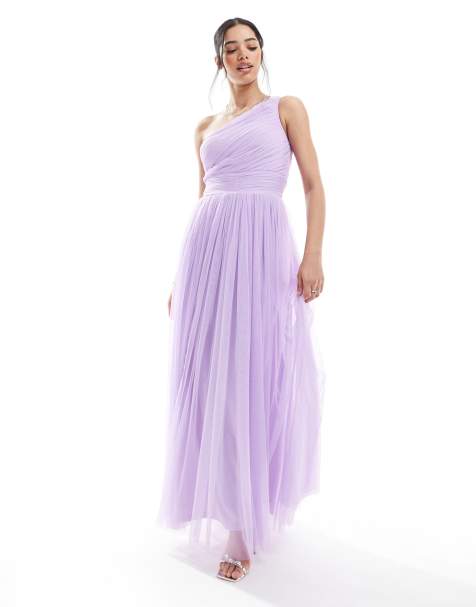 Lace & Beads - Robe longue et asymétrique de demoiselle d'honneur - Lilas - view 1