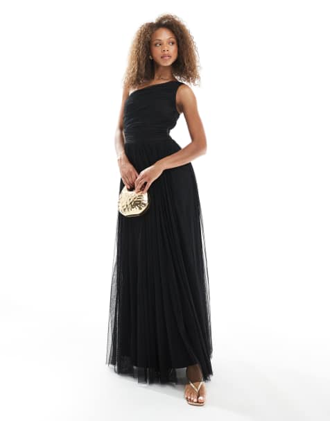 Lace & Beads - Robe longue et asymétrique de demoiselle d'honneur - Noir - view 1